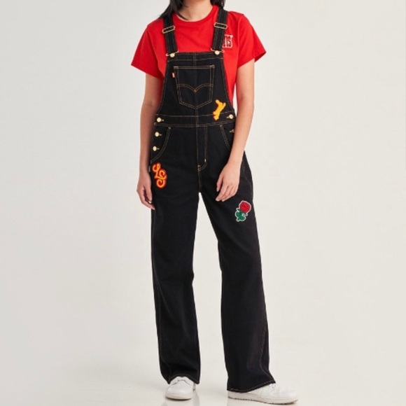 Levi's Lunar New Year black and gold Year of the Rabbit overalls Small - Picture 1 of 11